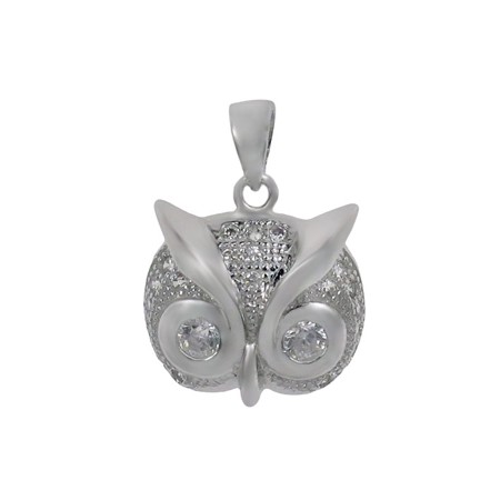 Sterling Silver Owl Pendant with Cubic Zirconias - Click Image to Close